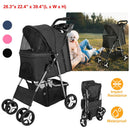 4 Wheels Pet Stroller Foldable Carrier Strolling Cart Travel Jogger Pet Stroller with Removable Liner Storage Basket for Dog Cat