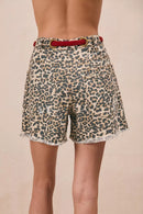 BiBi Braided Waist Belt Patch Pockets Leopard Print Shorts