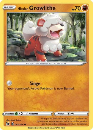 Hisuian Growlithe 083/196 - SWSH11 Lost Origin Reverse Holofoil