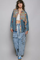 POL Patchwork Mixed Textured Paisley Floral Stripe Long Sleeve Shirt