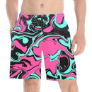 Pink Turquoise and Black Abstract Melt Swim Shorts