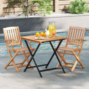 28 Inch Patio Folding Square Table with Slatted Tabletop for Backyard Porch