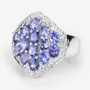 2.41 Carat Genuine Tanzanite and White Topaz .925 Sterling Silver Ring