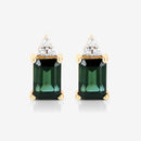 1.25 Carat Genuine Green Tourmaline and White Diamond 14K Yellow Gold Earrings