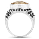 6.76 Carat Genuine Citrine and Black Spinel .925 Sterling Silver Ring