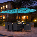 11 Pieces Patio Dining Set with LED Patio Umbrella with Base and Seat Cushions (Navy)