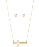 Alfani Gold-Tone Cross Pendant Necklace and Cubic Zirconia Stud Earrings Set
