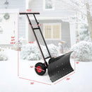 29 Inch Snow Pusher Heavy Duty Metal Shovel with Wheels and Adjustable Handle-Black