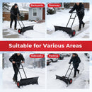 29 Inch Snow Pusher Heavy Duty Metal Shovel with Wheels and Adjustable Handle-Black