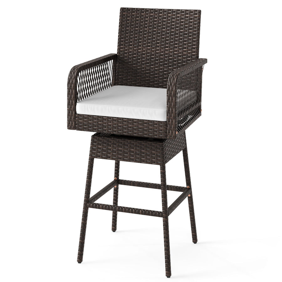 29 Inches Patio 360¬∞ Swivel Bar Stool with Cross-Woven Armrests and Seat Cushion-White
