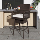 29 Inches Patio 360¬∞ Swivel Bar Stool with Cross-Woven Armrests and Seat Cushion-White