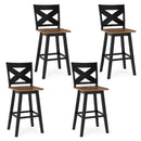 29" Rubberwood Swivel Barstools Set of 4 with Backrest and Large Seat