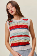 SO ME Tie Back Multi Stripe Sweater Knit Tank Top