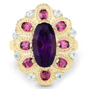 6.80 Carat Genuine Amethyst, Rhodolite and Blue Topaz .925 Sterling Silver Ring