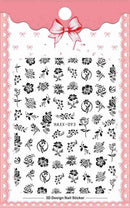 Black Butterfly Nails Stickers White Flower Adhesive