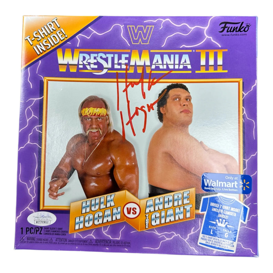 Hulk Hogan signed Funko WrestleMania III Box with Tshirt (w/ JSA)