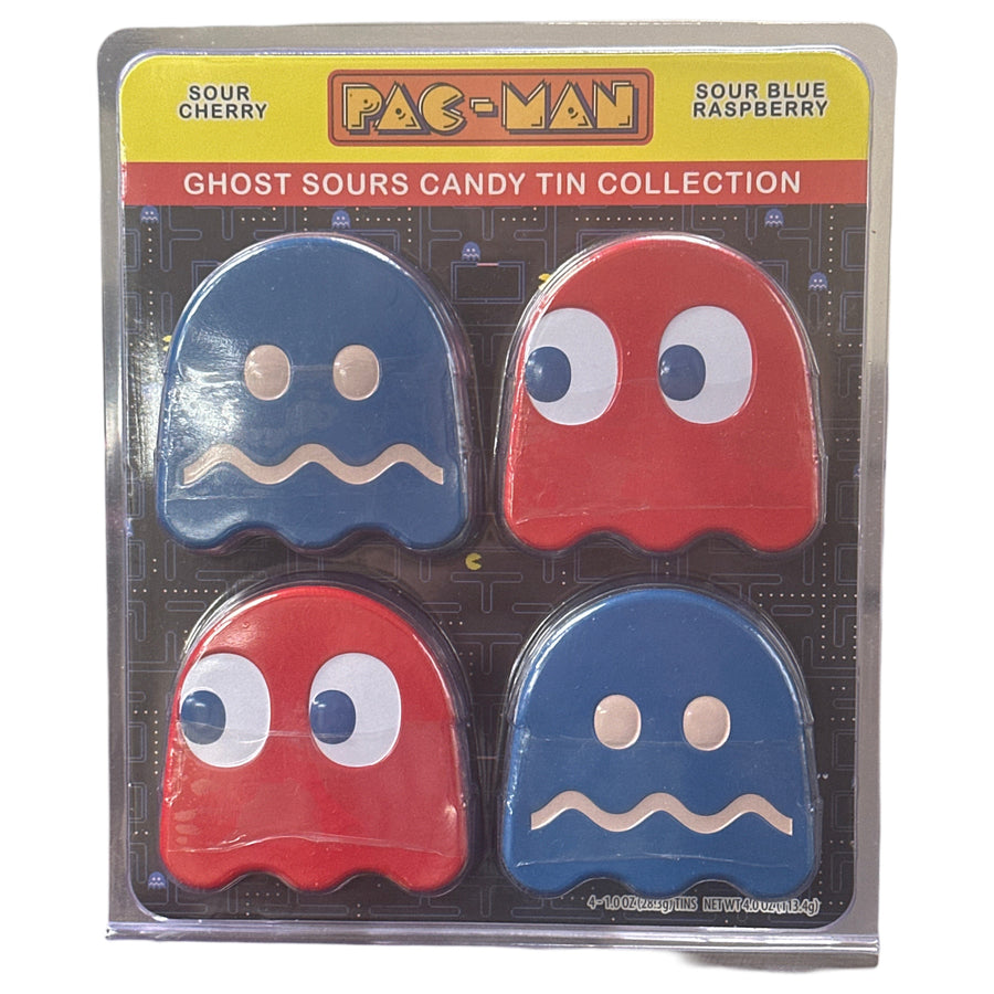 Pac-Man Sour Cherry & Sour Blue Raspberry Ghosts Sours Candy Tin Collection