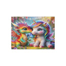 Personalized Unicorn Dragon Wooden Puzzle with Name | Kawaii Rainbow Dragon and Baby Unicorn in a Magical Garden | 60 Pieces | Gift for Girls