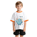 Personalized Kids T-Shirt with Name - Kawaii Blue Monster Graphic Tee with Contrast Trim - Custom Name Gift for Boys and Girls S to 3XL