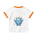 Personalized Kids T-Shirt with Name - Kawaii Blue Monster Graphic Tee with Contrast Trim - Custom Name Gift for Boys and Girls S to 3XL