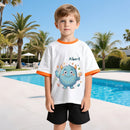 Personalized Kids T-Shirt with Name - Kawaii Blue Monster Graphic Tee with Contrast Trim - Custom Name Gift for Boys and Girls S to 3XL
