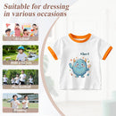 Personalized Kids T-Shirt with Name - Kawaii Blue Monster Graphic Tee with Contrast Trim - Custom Name Gift for Boys and Girls S to 3XL