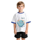 Personalized Kids T-Shirt with Name - Kawaii Blue Monster Graphic Tee with Contrast Trim - Custom Name Gift for Boys and Girls S to 3XL