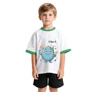 Personalized Kids T-Shirt with Name - Kawaii Blue Monster Graphic Tee with Contrast Trim - Custom Name Gift for Boys and Girls S to 3XL