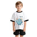 Personalized Kids T-Shirt with Name - Kawaii Blue Monster Graphic Tee with Contrast Trim - Custom Name Gift for Boys and Girls S to 3XL