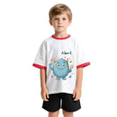 Personalized Kids T-Shirt with Name - Kawaii Blue Monster Graphic Tee with Contrast Trim - Custom Name Gift for Boys and Girls S to 3XL