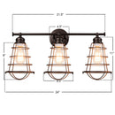 3-Light Vanity Lamp Bathroom Fixture with Metal Wire Cage