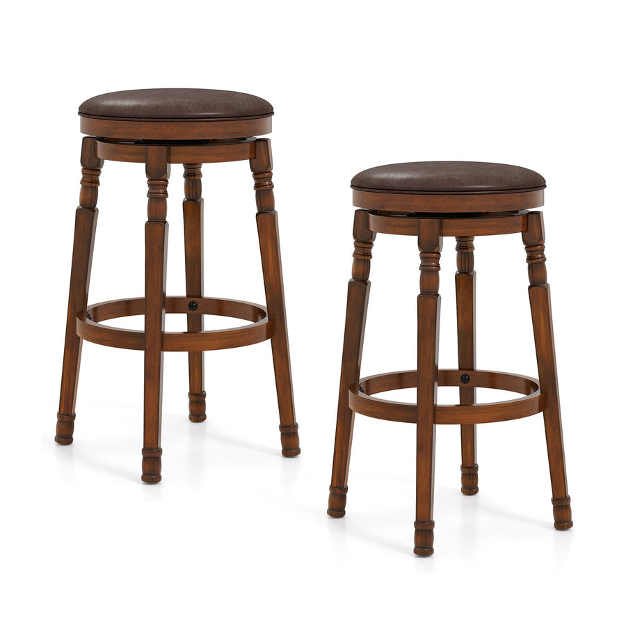 Set of 2 29-Inch Swivel Leather Padded Dining Bar Stools