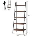 5 Tier Leaning Bookshelf Wood Metal Bookcase