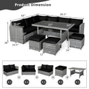 7 Pieces Patio Rattan Dining Furniture Sectional Sofa Set with Wicker Ottoman
