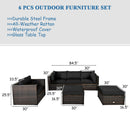 6 Pcs Patio Rattan Furniture Set with Sectional Cushion