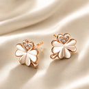 925 Sterling Silver Earrings with Pavé Setting CZ in Rose Gold 0.9x0.7cm for Women