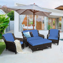 5 Pieces Patio Rattan Sofa Set with Cushion and Ottoman
