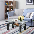 Rectangle Glass Coffee Table with Metal Legs for Living Room