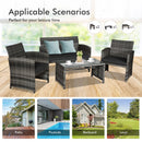 4 Pieces Patio Rattan Furniture Set with Glass Table and Loveseat-Gray