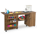 Folding Sewing Table Shelves Storage Cabinet Craft Cart with Wheels