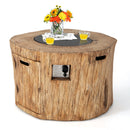 40 Inch Round Propane Gas Fire Pit Table Wood-Like Surface with Laval Rock PVC Cover