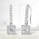 14K White 1/2 Cttw Round Diamond Halo Dangle Hook Earring - (H-I Color, SI2-I1 Clarity)
