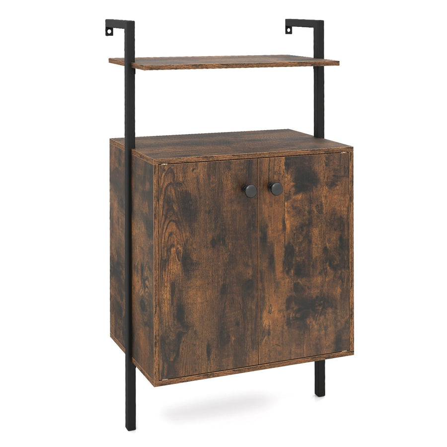 2-Door Wall Mount Bookshelf with Storage Cabinet