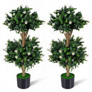 2 Pack 36" Artificial Double Ball Boxwood Topiary Tree with 41 Blossoms