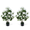 2-Pack Artificial Camellia Tree Faux Flower Plant in Cement-Filled Pot