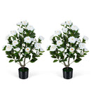 2-Pack Artificial Camellia Tree Faux Flower Plant in Cement-Filled Pot