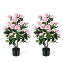 2-Pack Artificial Camellia Tree Faux Flower Plant in Cement-Filled Pot