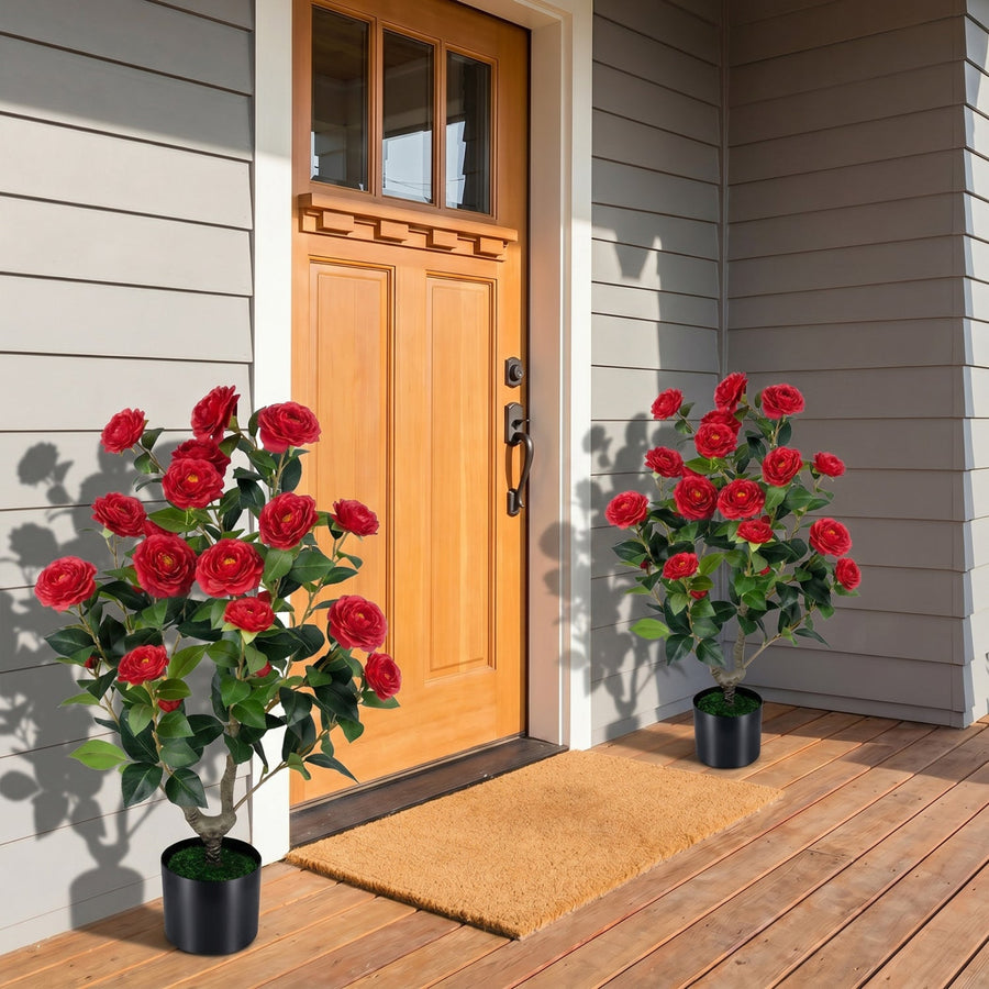 Artificial Camellia Tree in Cement Pot - 35.5