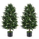 2 Pack Artificial Topiary Cone Tree Faux Potted Shrub Plant with 49 Flowers