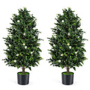 2 Pack Artificial Topiary Cone Tree Faux Potted Shrub Plant with 49 Flowers